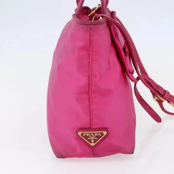 PRADA Hand Bag Nylon 2way Pink Gold Auth